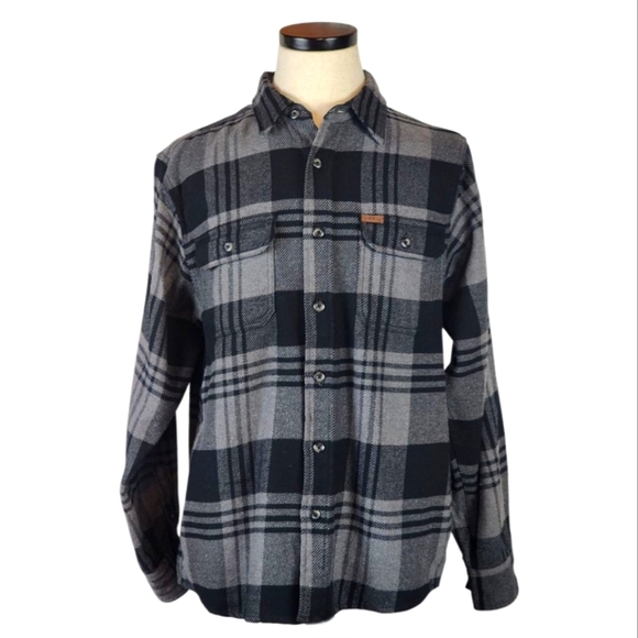 Orvis M Heavy Flannel Shirt Jacket Fleece Lined Cuffs Buffalo Plaid Shacket - Picture 1 of 14